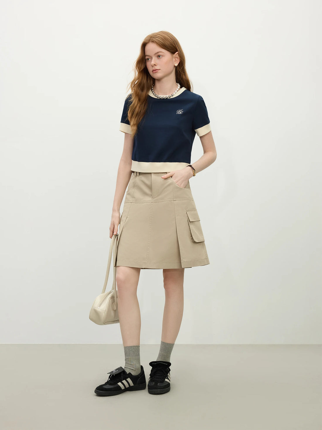 Women’s Preppy Knit Color-Block Short Sleeve Top
