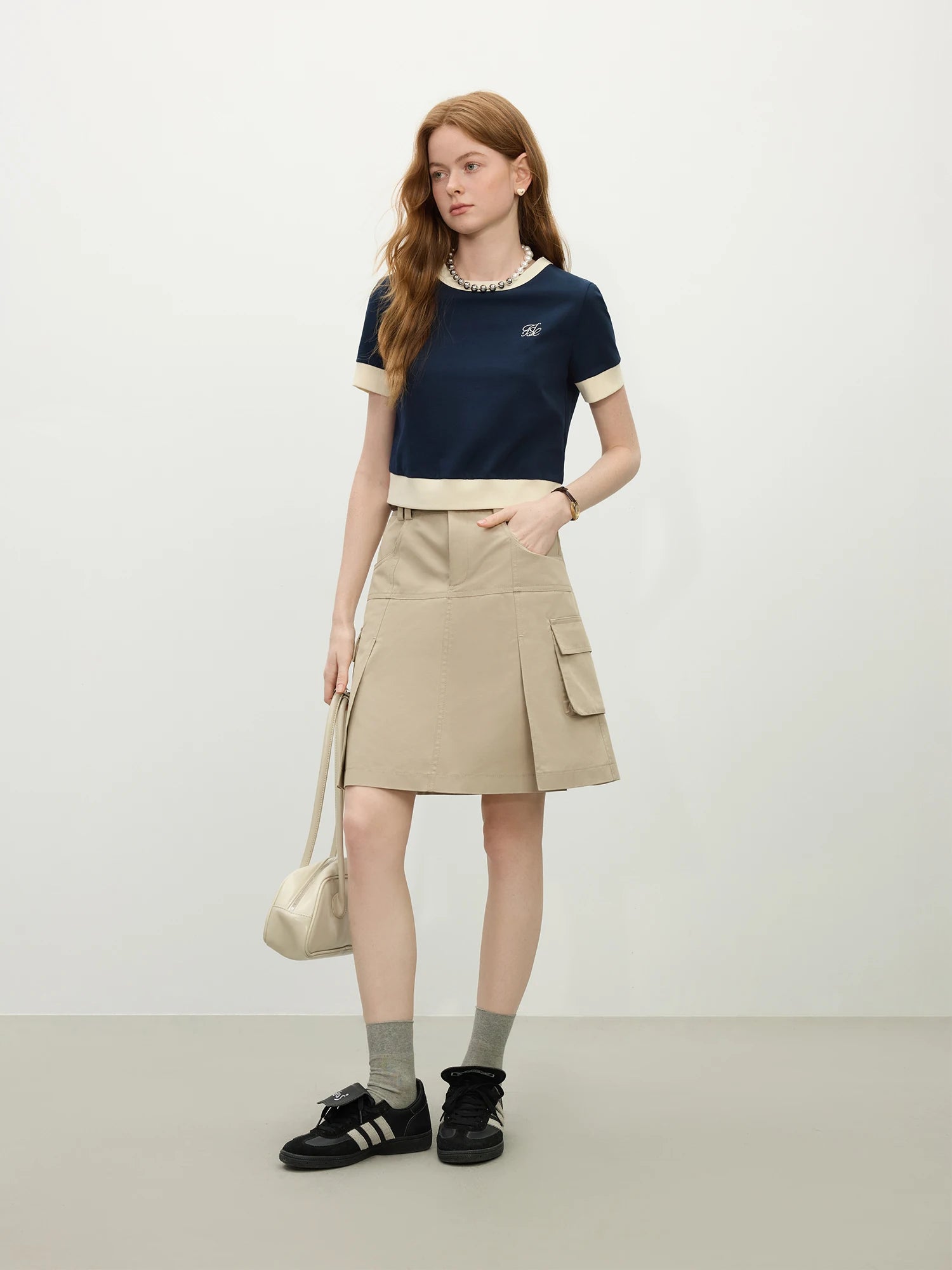 Women’s Preppy Knit Color-Block Short Sleeve Top