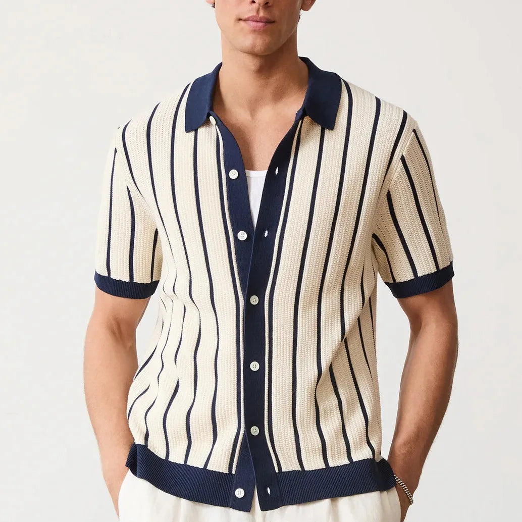New Summer Men’s Striped Knit Polo Shirt 