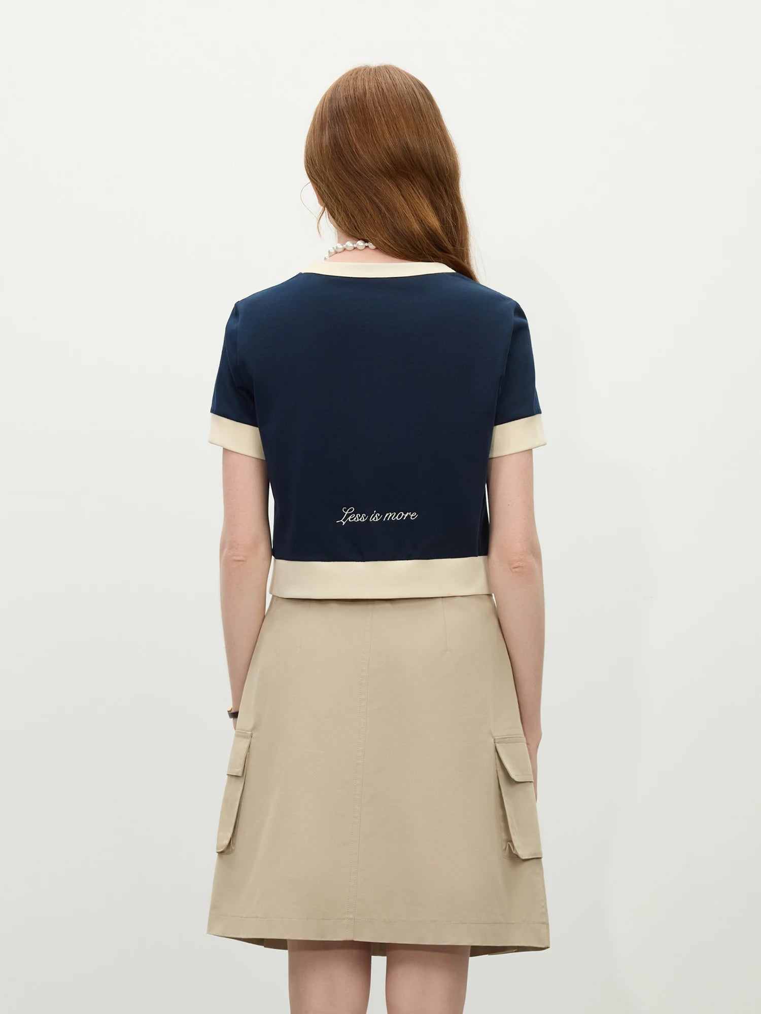 Women’s Preppy Knit Color-Block Short Sleeve Top
