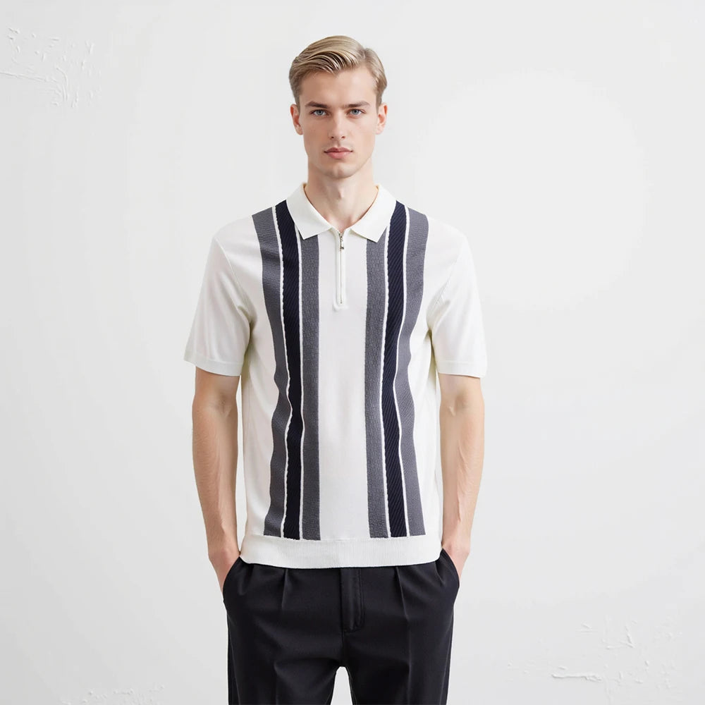 Luxury Striped Zipper Polo Shirt Men’s Summer 
