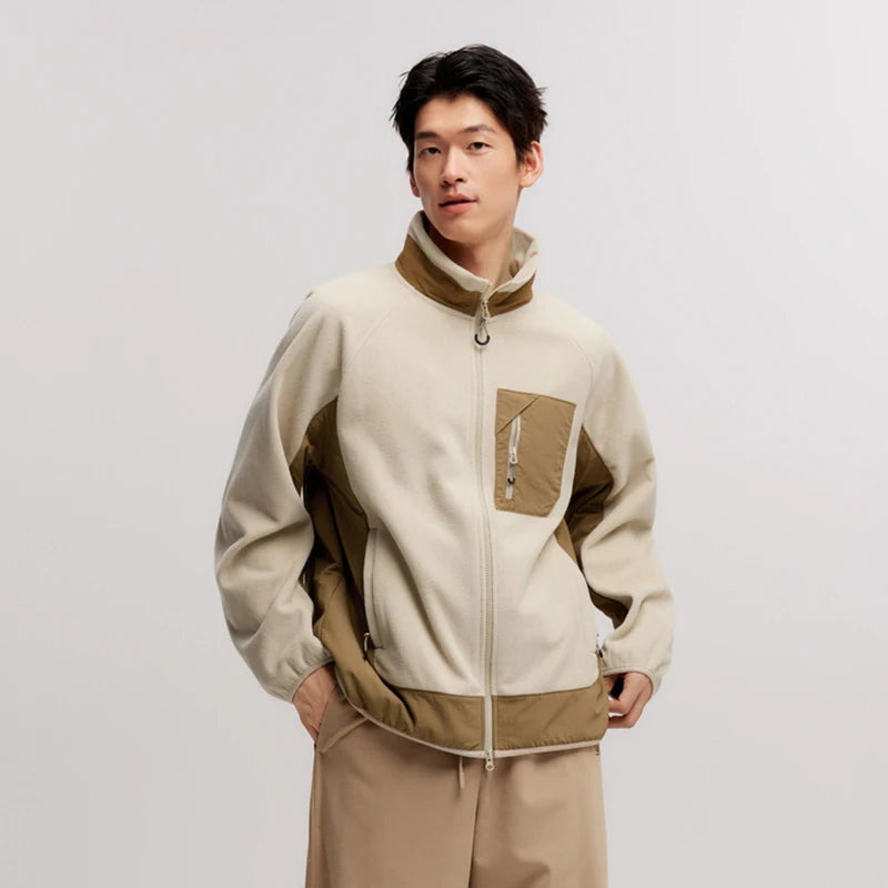 Men’s Winter Antistatic Polar Fleece Patchwork Jacket 