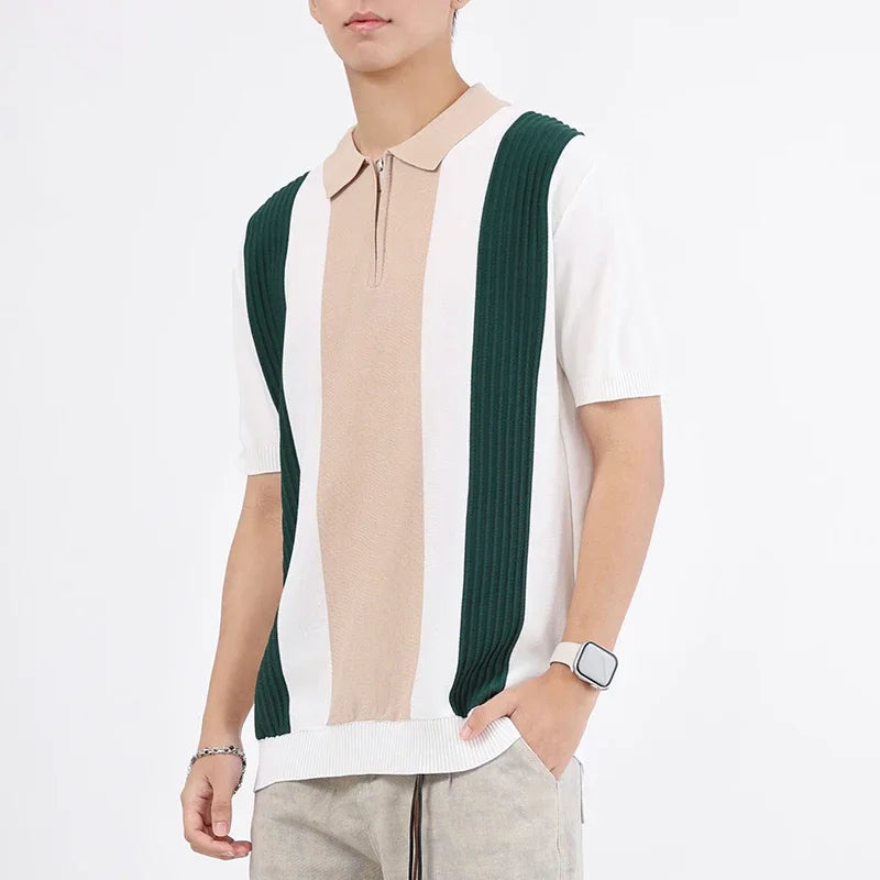 British Style Knit Polo Shirt – Men’s Zipper 