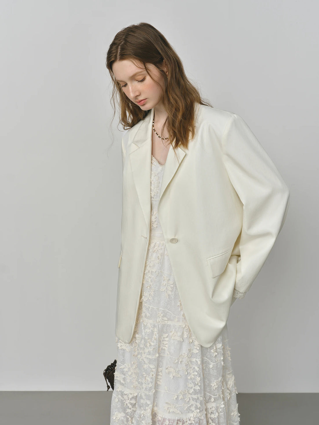Elegant French Women’s Lace Trim White Blazer