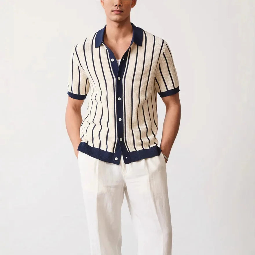 New Summer Men’s Striped Knit Polo Shirt 