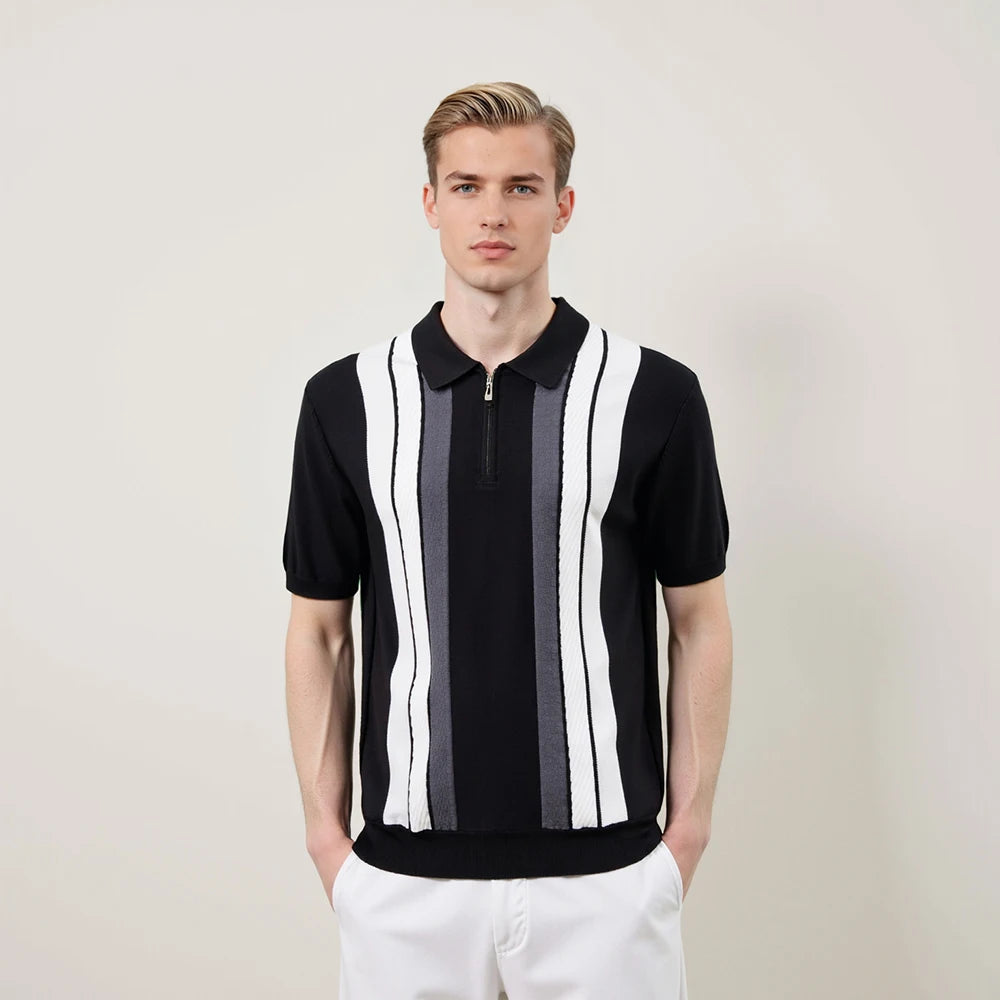 Luxury Striped Zipper Polo Shirt Men’s Summer 