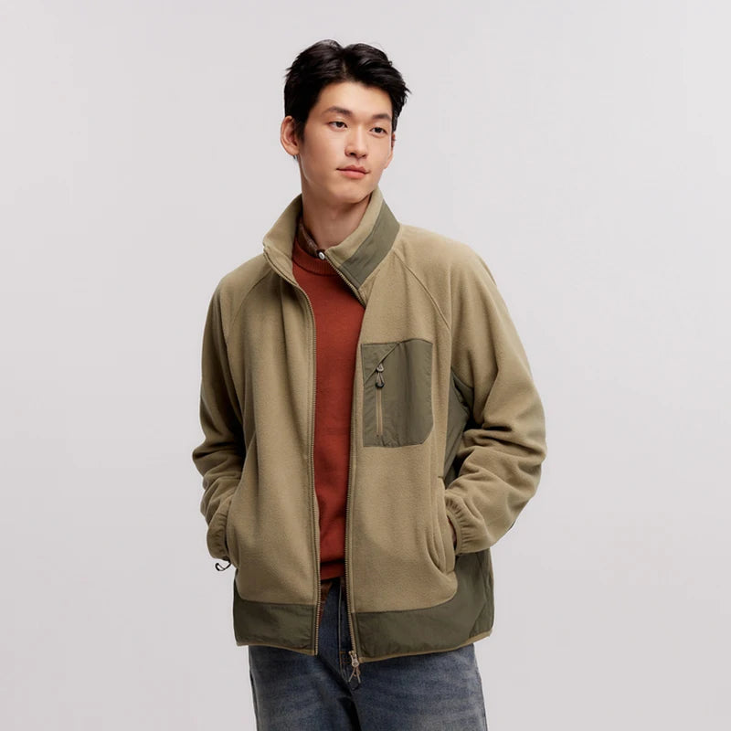 Men’s Winter Antistatic Polar Fleece Patchwork Jacket 