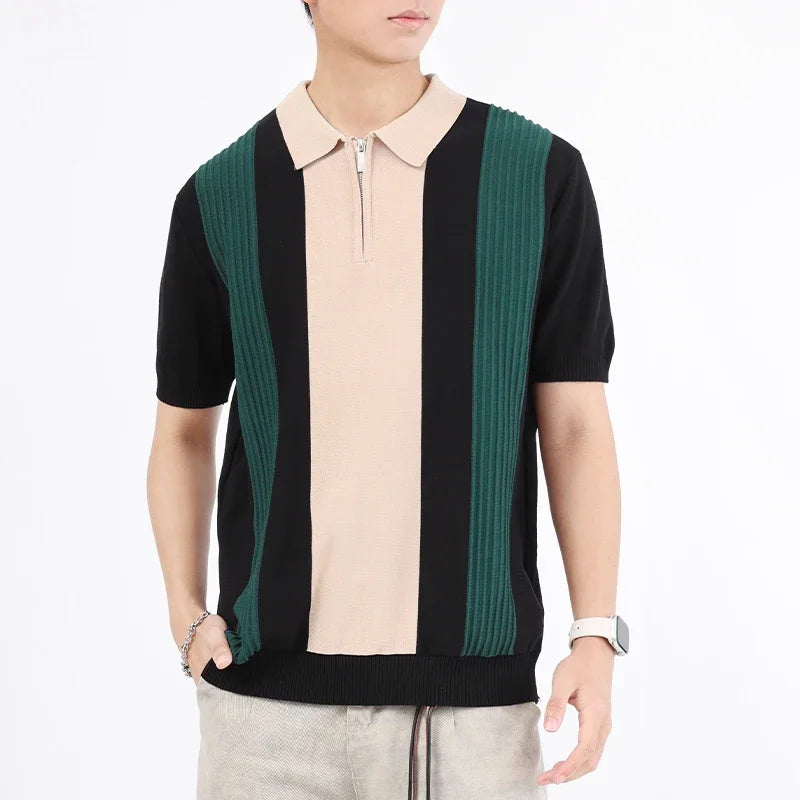 British Style Knit Polo Shirt – Men’s Zipper 